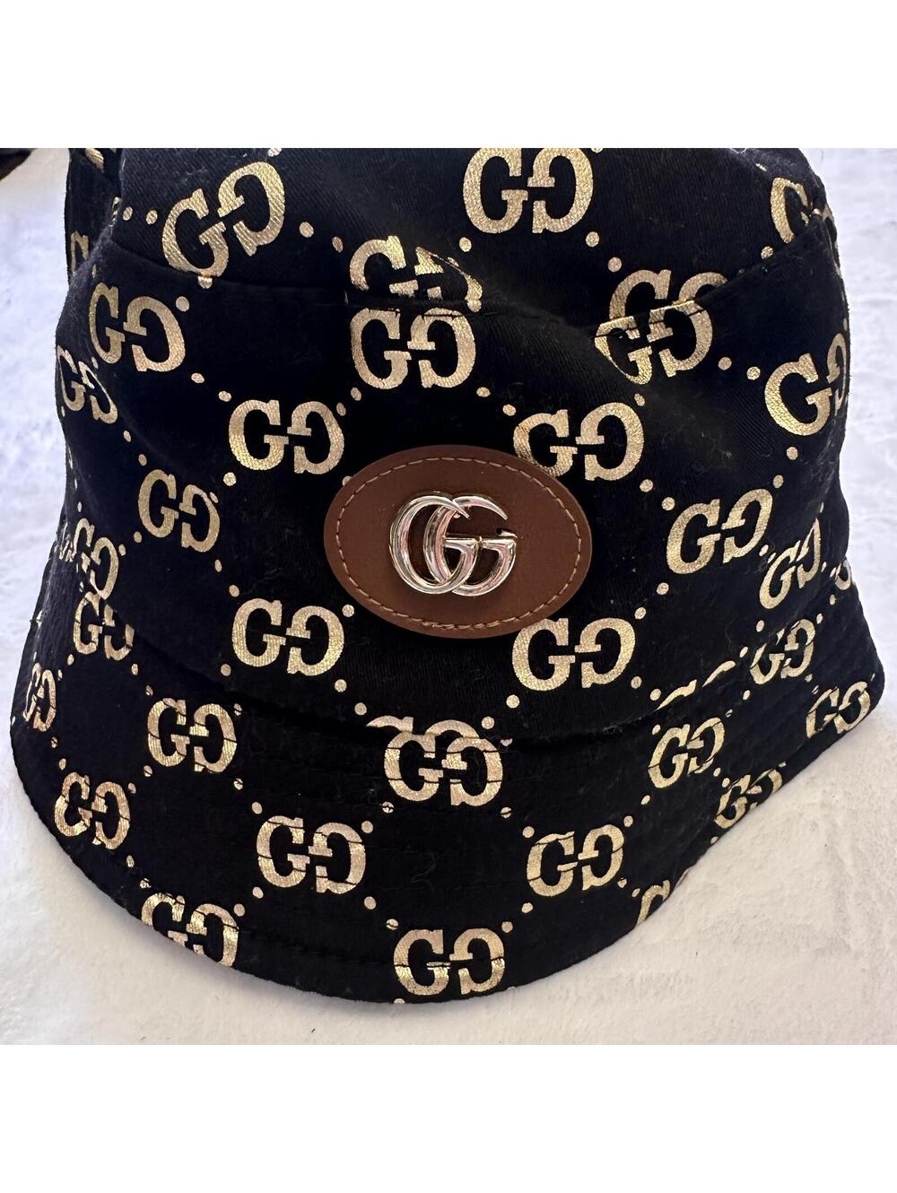Black and Gold Monogram Cotton Bucket Hat